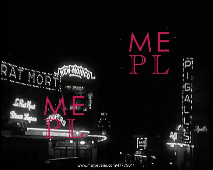 : Paris at Night Lit Up By Lights. Signs read : Paris at Night Lit Up By Lights. Signs read