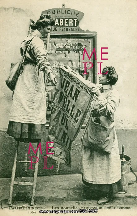 : Two Parisian Feminists putting up a Poster : Two Parisian Feminists putting up a Poster