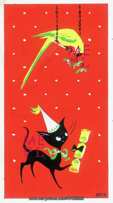  : Parrot and Cat with Mistletoe and Cracker