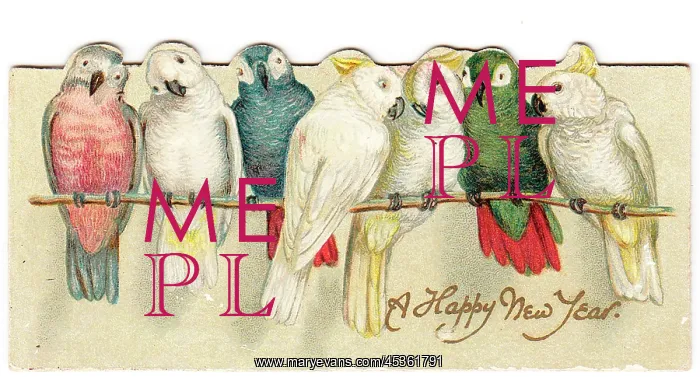 : Parrots on a reversible Christmas and New Year card : Parrots on a reversible Christmas and New Year card