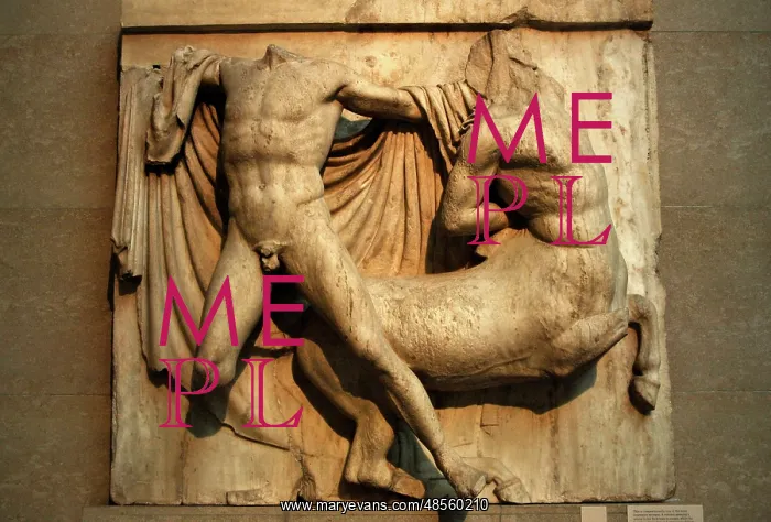 : Parthenon. Metope XXVII. A centaur, pressing a wound in the : Parthenon. Metope XXVII. A centaur, pressing a wound in the
