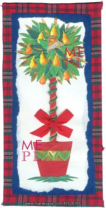 : Partridge in Pear Tree with tartan border : Partridge in Pear Tree with tartan border