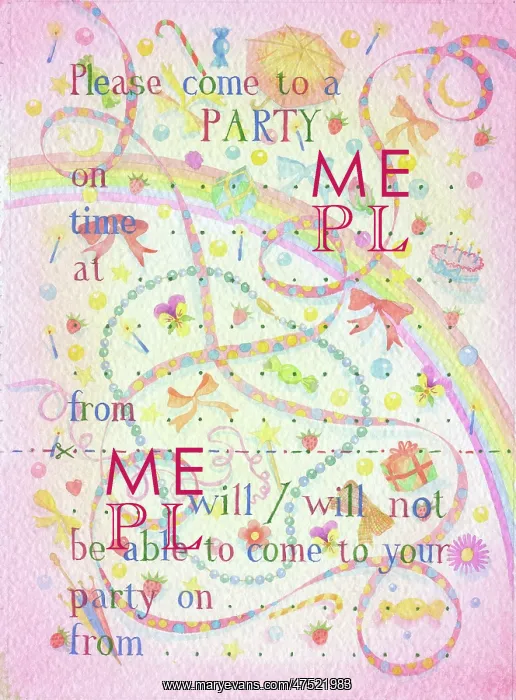 : Party Invitation with rainbow and streamers : Party Invitation with rainbow and streamers