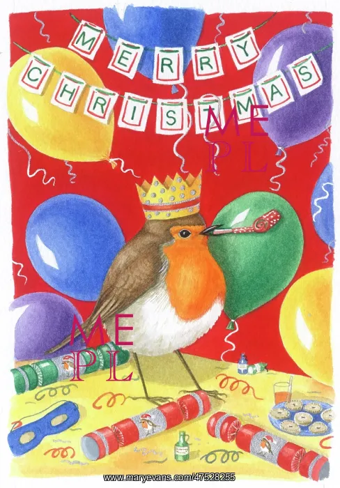 : Party Robin with Balloons and Chrstmas Crackers : Party Robin with Balloons and Chrstmas Crackers