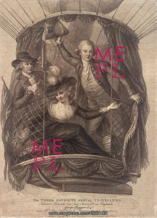 : Three passengers in a balloon : Three passengers in a balloon