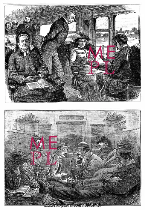 : Passengers on a London to Glasgow train. Top: : Passengers on a London to Glasgow train. Top: