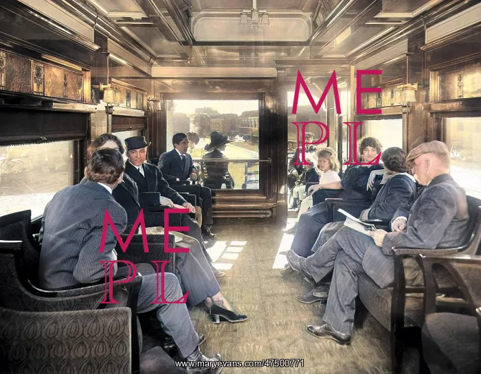 : Passengers in the observation car on a deluxe overland limit : Passengers in the observation car on a deluxe overland limit