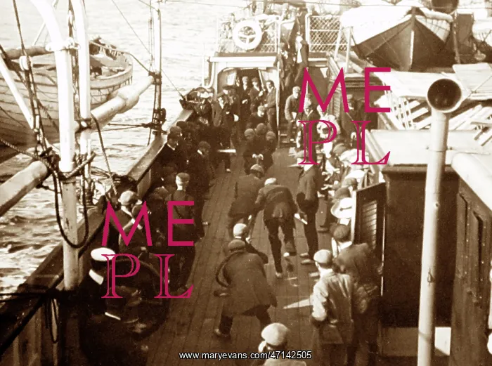 : Passengers playing deck games, tug of war, on ship : Passengers playing deck games, tug of war, on ship