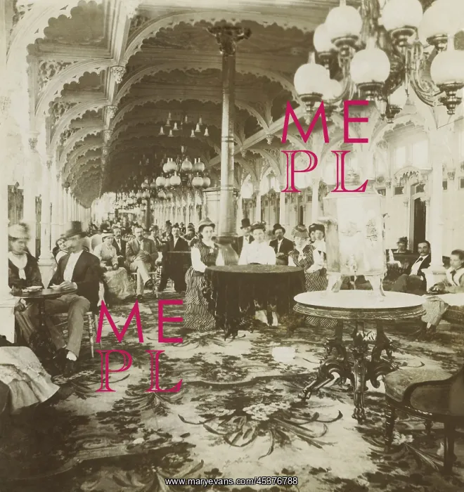 : Passengers seated in a great salon of a luxurious : Passengers seated in a great salon of a luxurious