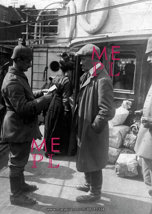 : Passport check on deck, 1916 : Passport check on deck, 1916