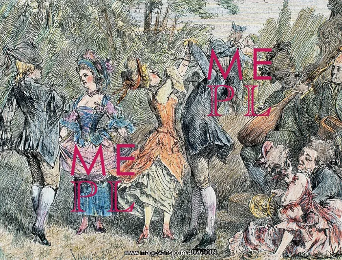  : Pastoral dance. 18th century. Colored engraving