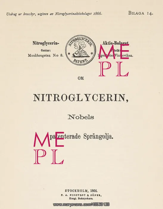 : Patent for nitroglycerine by Alfred Nobel : Patent for nitroglycerine by Alfred Nobel