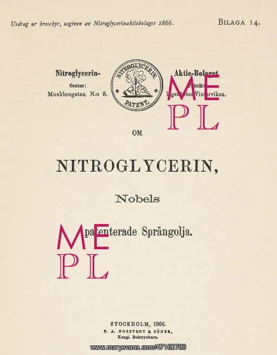 : Patent for nitroglycerine by Alfred Nobel : Patent for nitroglycerine by Alfred Nobel