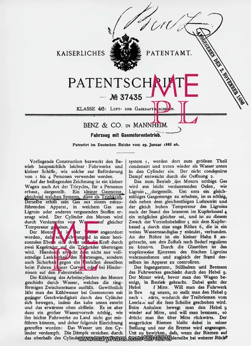 : Patent specification, 1886 : Patent specification, 1886