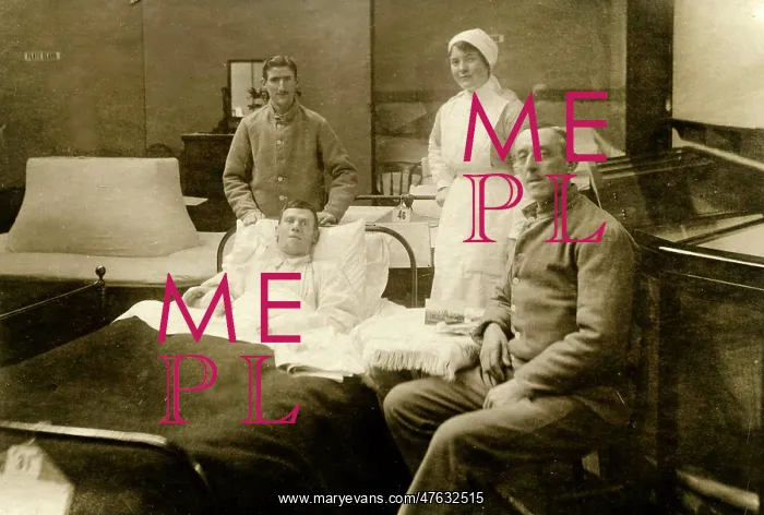 : Three Patients (one in bed) with nurses : Three Patients (one in bed) with nurses