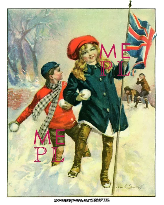 : Patriotic children snowballing : Patriotic children snowballing
