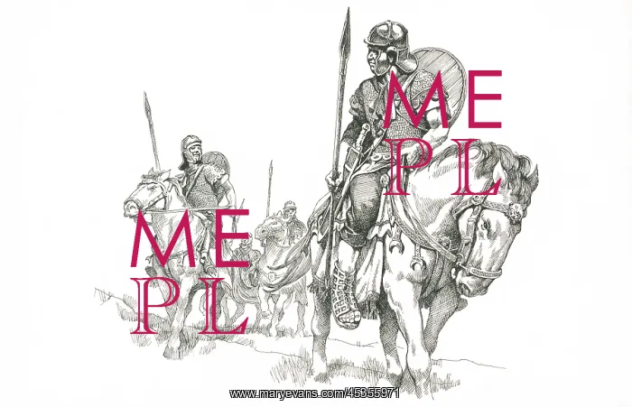 : On patrol. Hadrian's Wall. Reconstruction line drawing of Roman soldiers : On patrol. Hadrian's Wall. Reconstruction line drawing of Roman soldiers