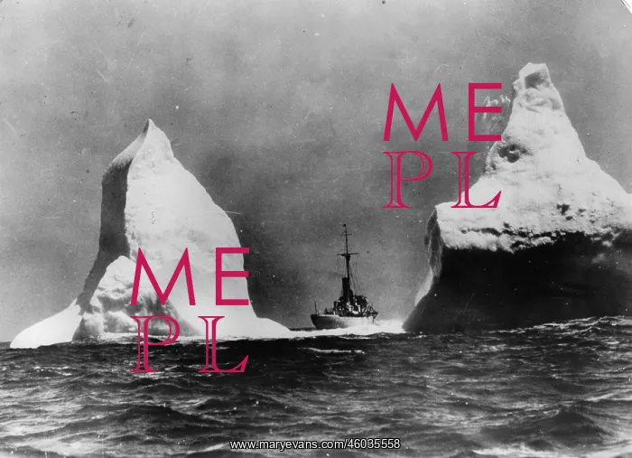 : Patrol ship between two icebergs : Patrol ship between two icebergs