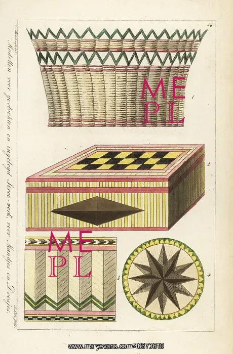 : Patterns for basket, box and mat in woven straw : Patterns for basket, box and mat in woven straw
