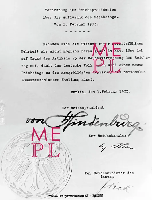 : Paul von Hindenburg dissolves the Reichstag, 1933 : Paul von Hindenburg dissolves the Reichstag, 1933