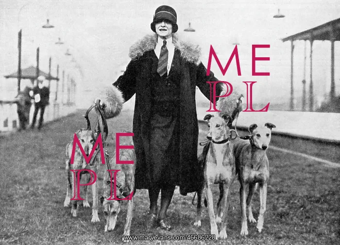 : Pauline Frederick with her greyhounds : Pauline Frederick with her greyhounds