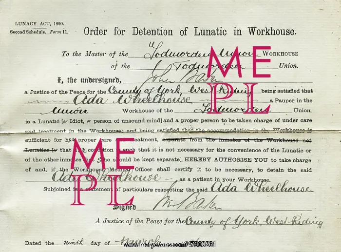 : Pauper Lunatic Detention Order : Pauper Lunatic Detention Order
