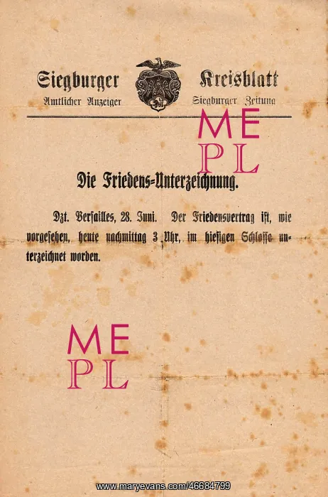 : Peace Treaty of Versailles signed : Peace Treaty of Versailles signed