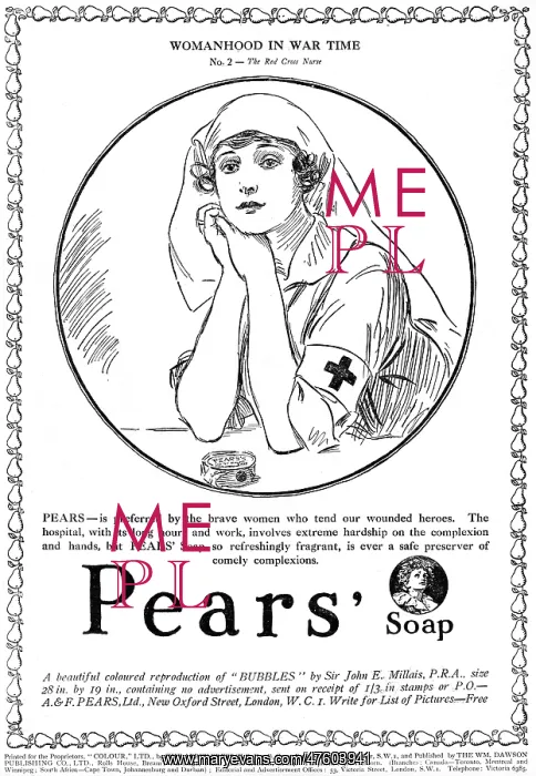 : Pears Soap advertisement, Red Cross Nurse, WW1 : Pears Soap advertisement, Red Cross Nurse, WW1