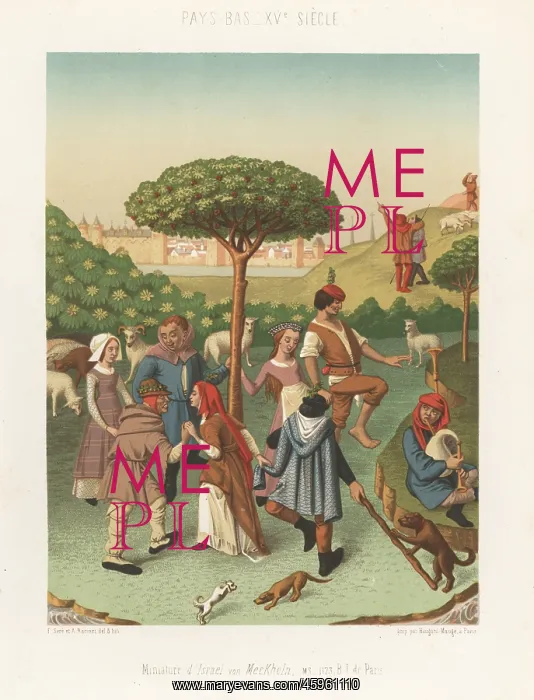 : Peasants dancing around a tree, Netherlands, 15th century : Peasants dancing around a tree, Netherlands, 15th century