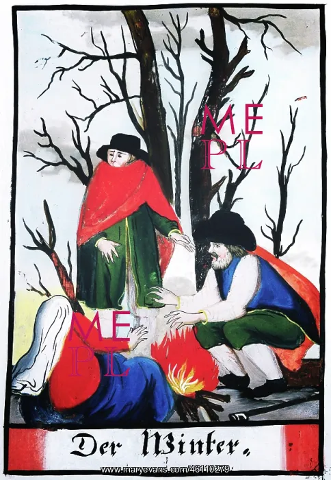 : Peasants warming themselves at the campfire, 18th - 19th cen : Peasants warming themselves at the campfire, 18th - 19th cen