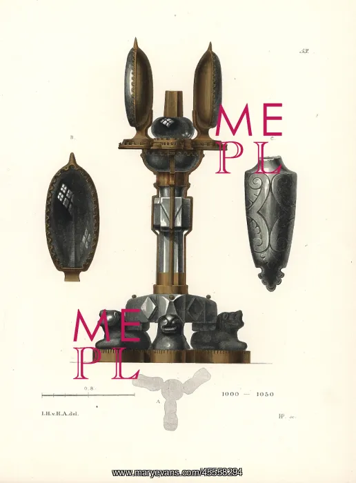 : Pedestal.. Chromolithograph from Jakob Heinrich von Hefner-Alteneck's Costumes, Artworks : Pedestal.. Chromolithograph from Jakob Heinrich von Hefner-Alteneck's Costumes, Artworks