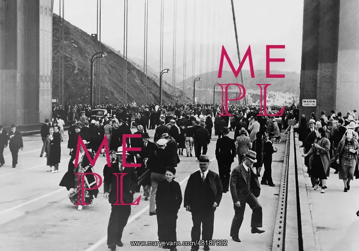 : Pedestrians on the Golden Gate Bridge, 1937 : Pedestrians on the Golden Gate Bridge, 1937