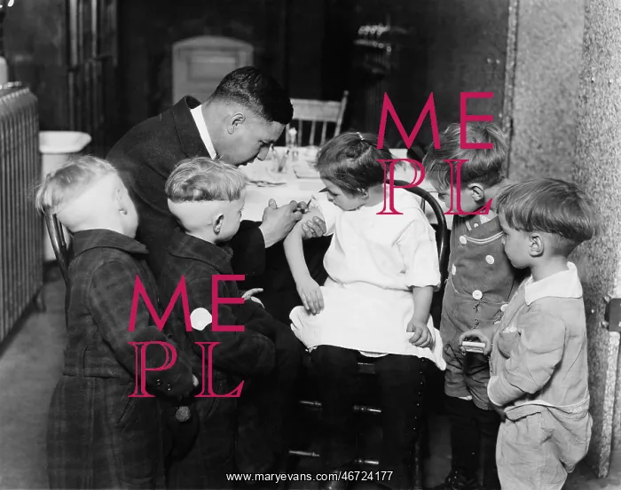 : Pediatrician immunizing a little girl while other : Pediatrician immunizing a little girl while other