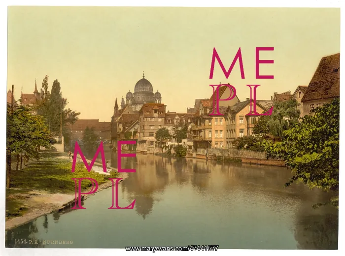 : The Pegnitz shore and synagogue, Nuremberg, Bavaria, Germany : The Pegnitz shore and synagogue, Nuremberg, Bavaria, Germany