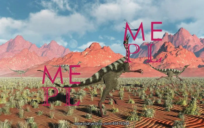: A Pelecanimimus dinosaur chasing a dragonfly : A Pelecanimimus dinosaur chasing a dragonfly