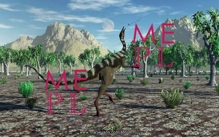 : A Pelecanimimus dinosaur chasing a dragonfly : A Pelecanimimus dinosaur chasing a dragonfly