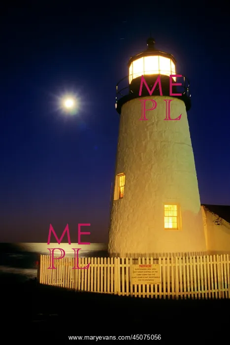 : Pemaquid Point Lighthouse and Full Moon at Night Bristol : Pemaquid Point Lighthouse and Full Moon at Night Bristol