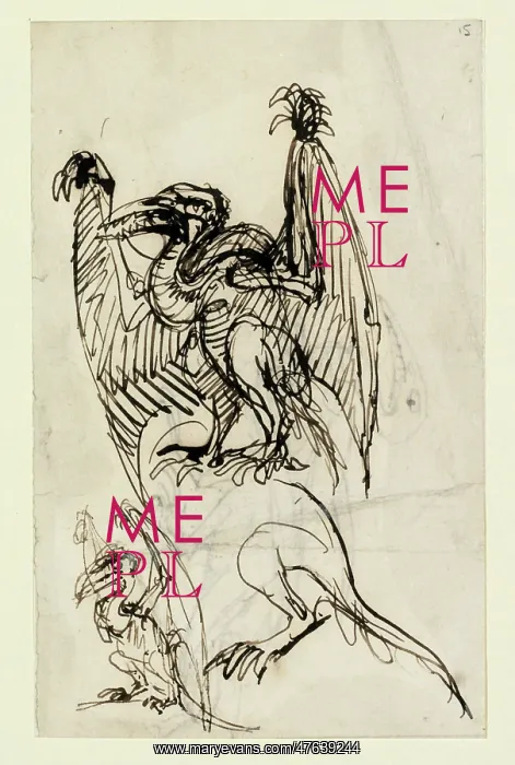 : Pen & ink sketch of pterodactyl : Pen & ink sketch of pterodactyl