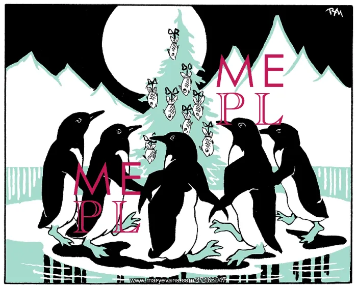 : Penguins dancing round Christmas tree : Penguins dancing round Christmas tree