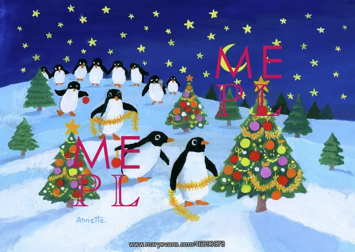 : Penguns decorating Christmas Trees : Penguns decorating Christmas Trees