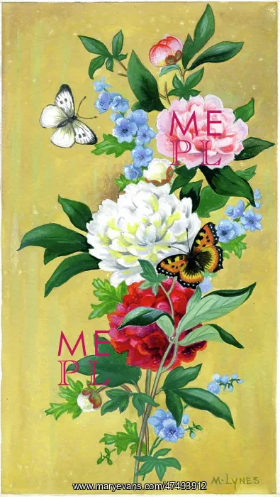 : Peonies with forget-me-not and butterflies : Peonies with forget-me-not and butterflies