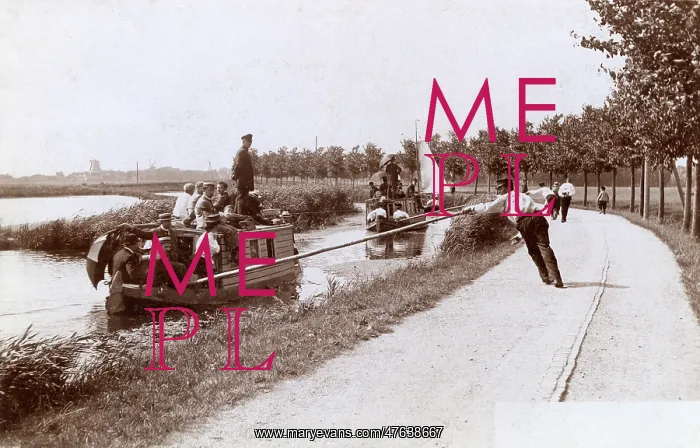 : People on canal between Edam and Volendam, Netherlands : People on canal between Edam and Volendam, Netherlands