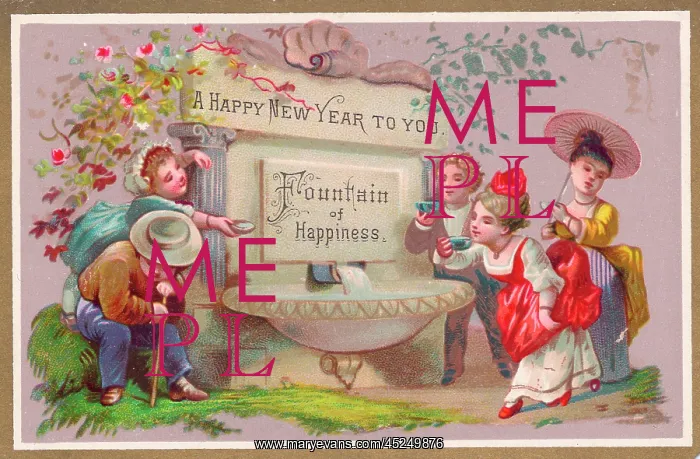 : People drinking water on a New Year card : People drinking water on a New Year card