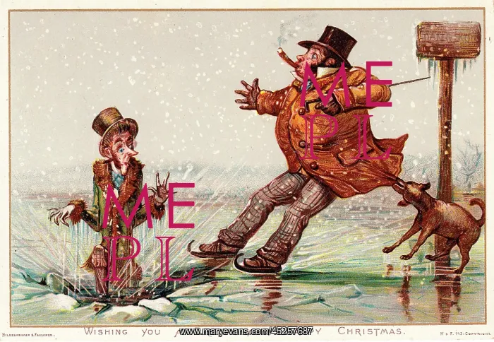 : People on the ice on a comic Christmas card : People on the ice on a comic Christmas card