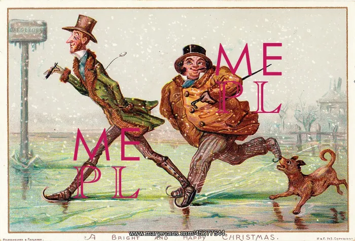 : People on the ice on a comic Christmas card : People on the ice on a comic Christmas card