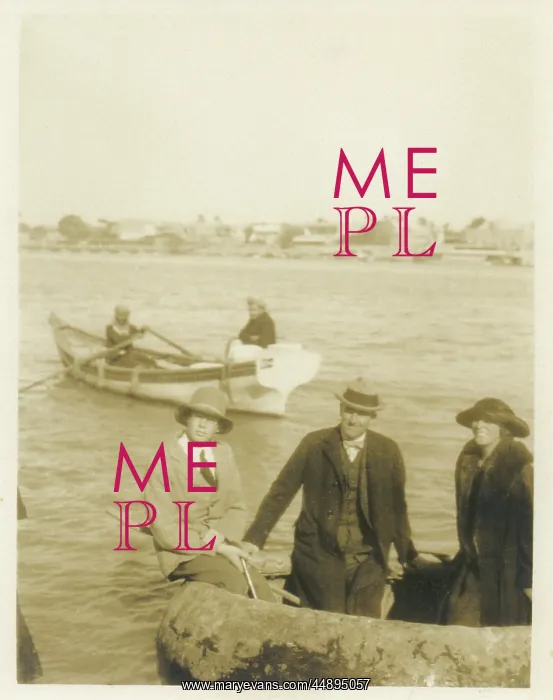 : Three people in inflatable boat, Middle East : Three people in inflatable boat, Middle East