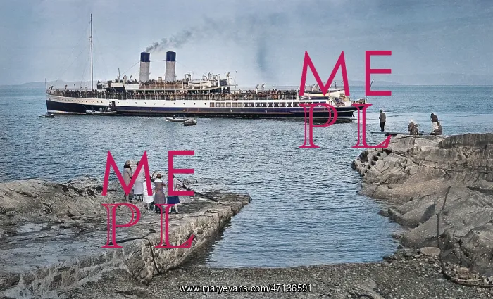 : People on jetty watching a steamer : People on jetty watching a steamer