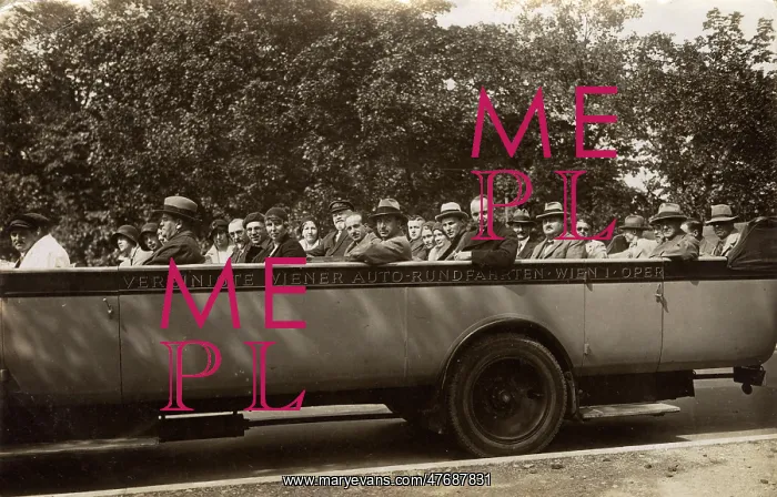 : People in a large charabanc, Vienna, Austria : People in a large charabanc, Vienna, Austria