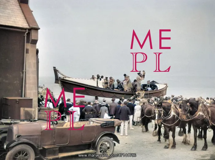 : People in and around a lifeboat : People in and around a lifeboat