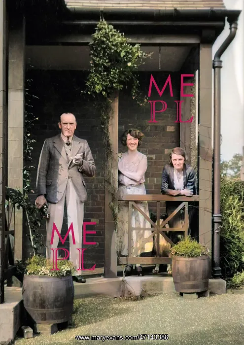 : Three people outside a house : Three people outside a house